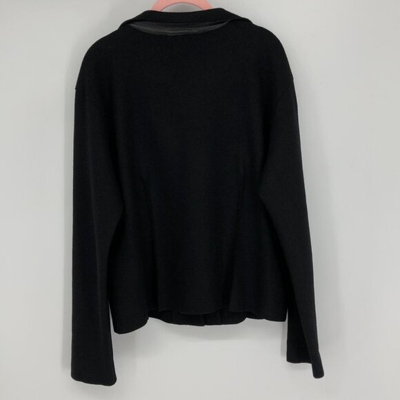 Annette Gortz Black Long Sleeve 100% Wool Blazer w/Hook Buttons & Leather Trim L - Picture 2 of 11